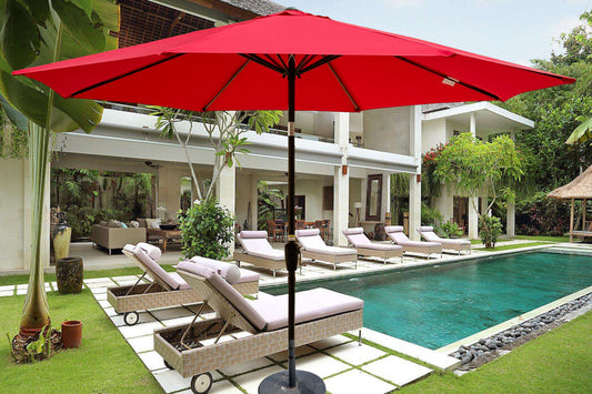 Outdoor Patio Umbrella 10FT(3m)  WITHOUT FLAP ,8pcs ribs,with tilt ,with crank,without base, Red,pole size 38mm(1.49inch)