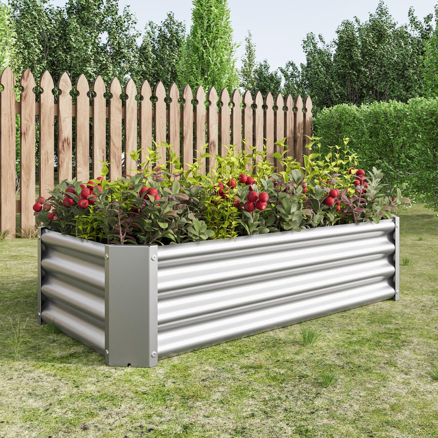2PCS Silver 4×2×1ft Metal Raised Garden Bed, Rectangle Raised Planter for Flowers Plants, Vegetables Herb