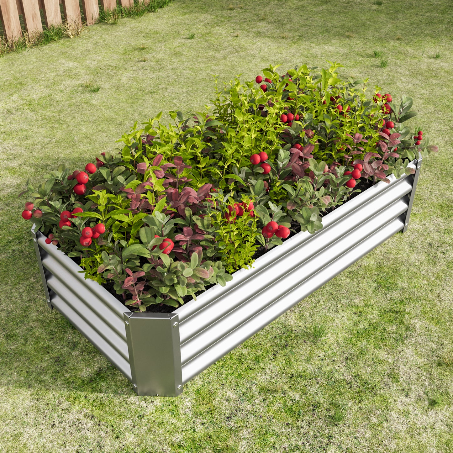 2PCS Silver 4×2×1ft Metal Raised Garden Bed, Rectangle Raised Planter for Flowers Plants, Vegetables Herb