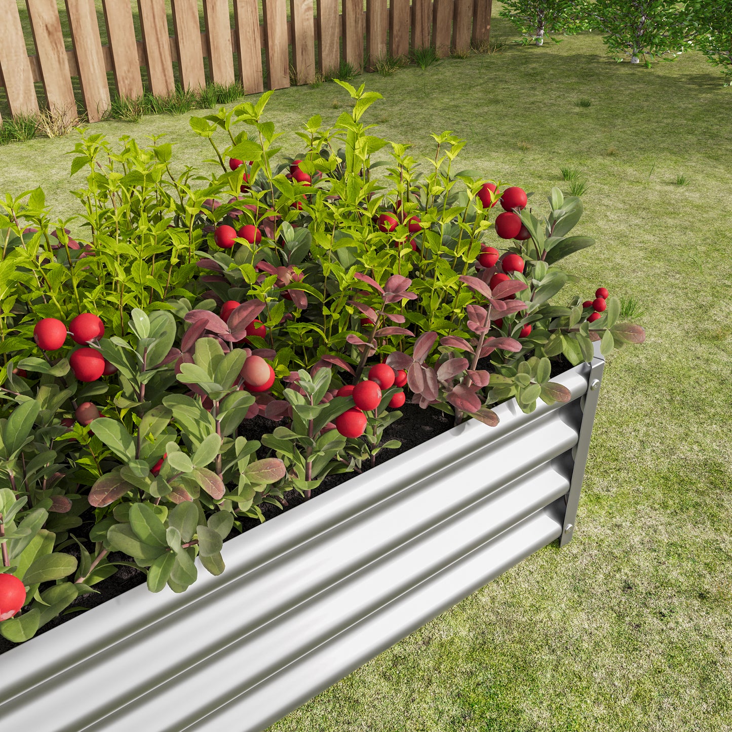 2PCS Silver 4×2×1ft Metal Raised Garden Bed, Rectangle Raised Planter for Flowers Plants, Vegetables Herb