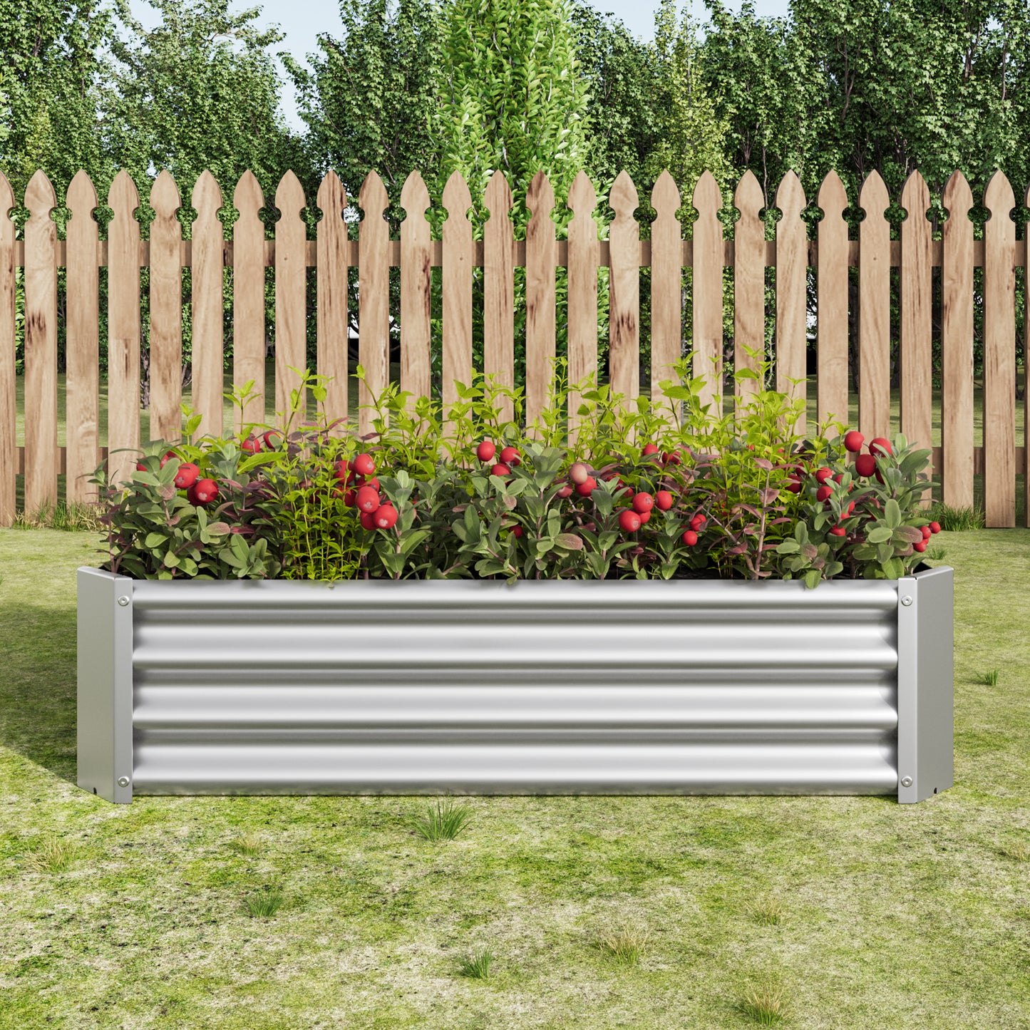 2PCS Silver 4×2×1ft Metal Raised Garden Bed, Rectangle Raised Planter for Flowers Plants, Vegetables Herb