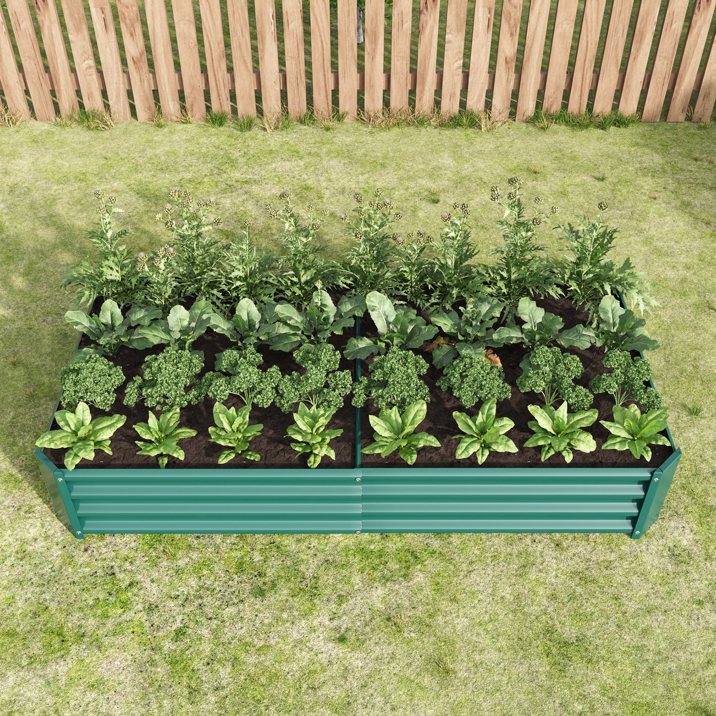 2PCS Green 6×3×1ft Metal Raised Rectangle Garden Planter Beds