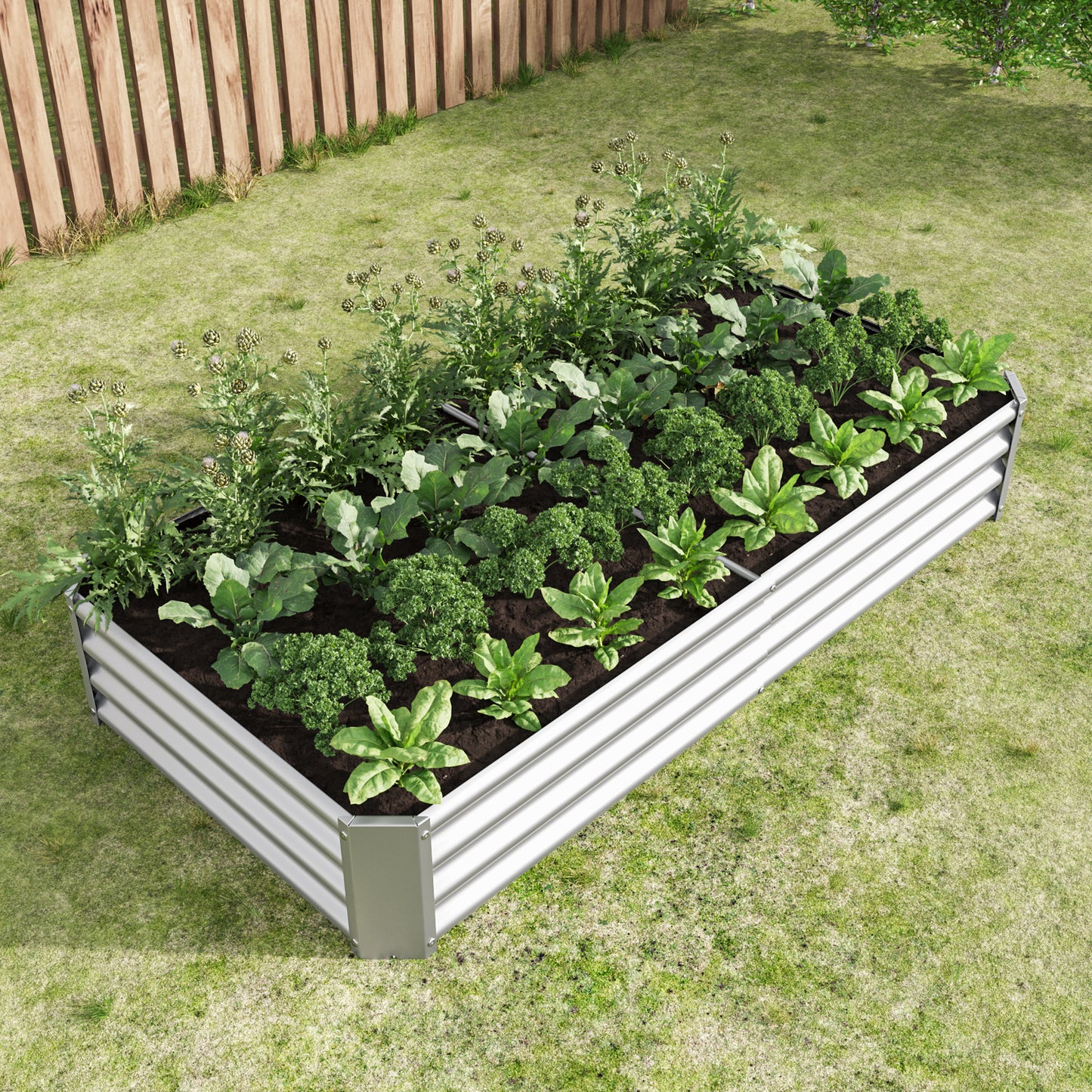 2PCS Silver 6×3×1ft Metal Raised Rectangle Garden Planter Beds