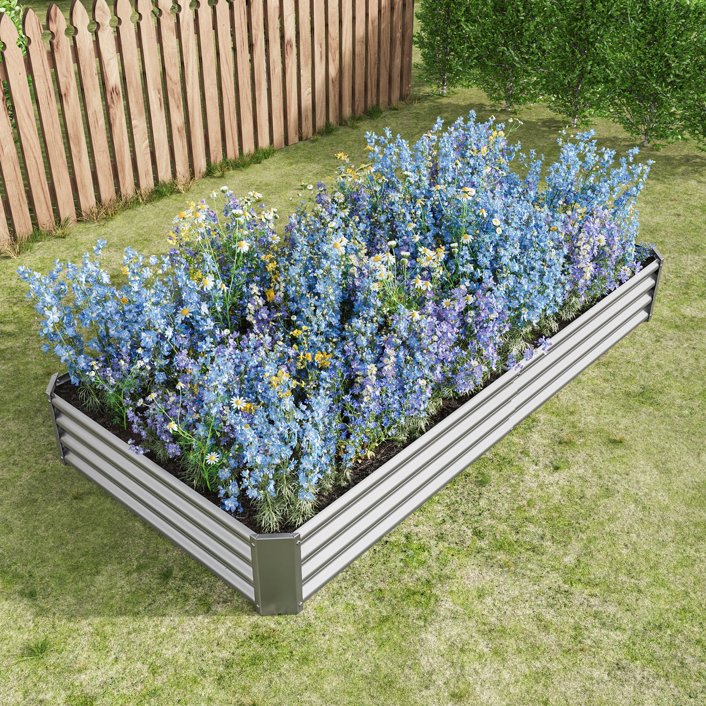 2PCS Silver 8×4×1ft Metal Raised Rectangle Garden Planter Beds