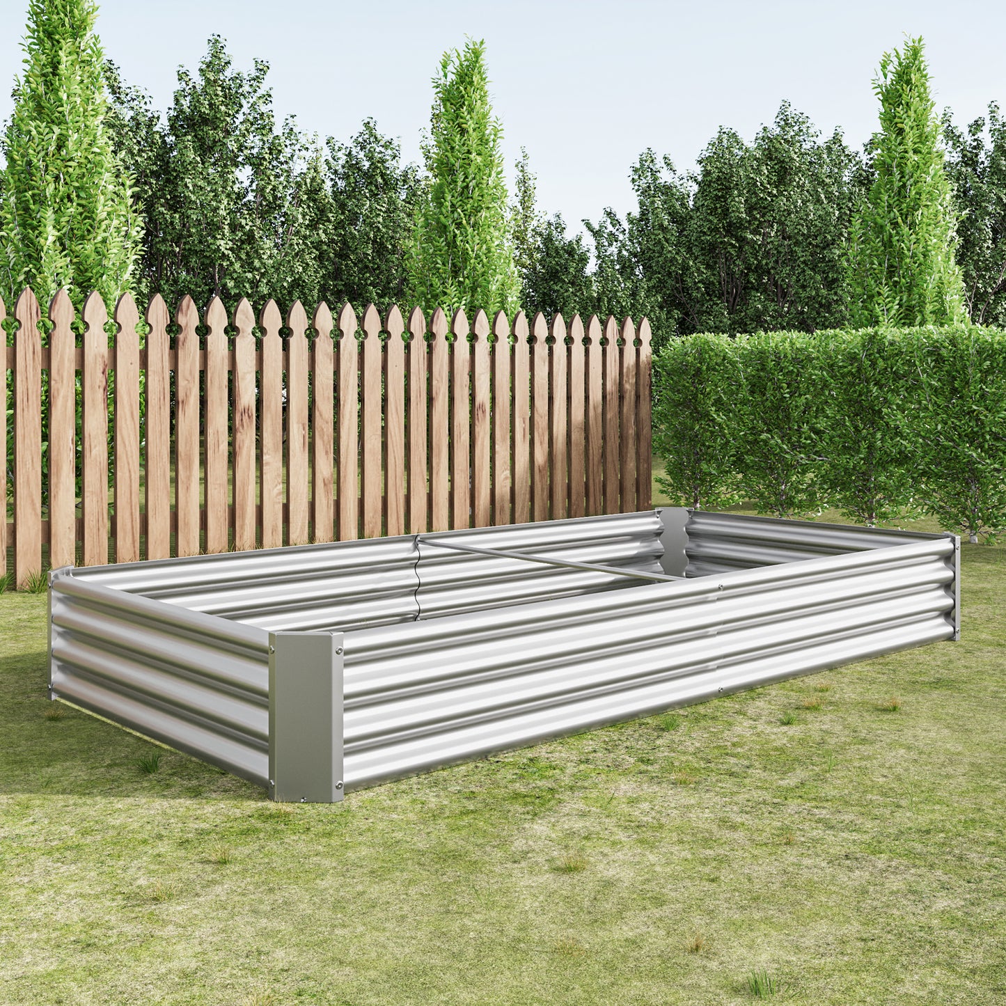 2PCS Silver 8×4×1ft Metal Raised Rectangle Garden Planter Beds