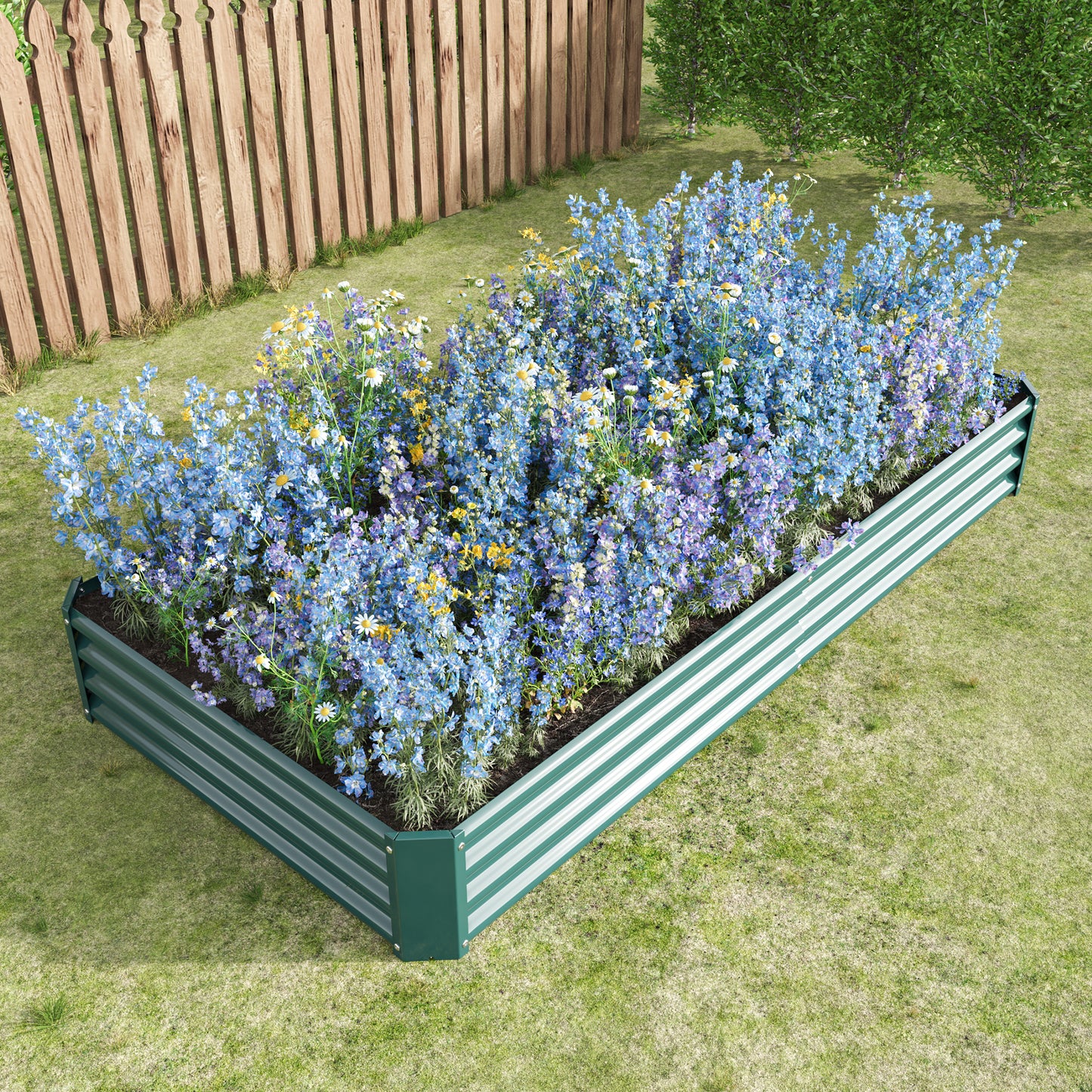2PCS Green 8×4×1ft Metal Raised Rectangle Garden Planter Beds