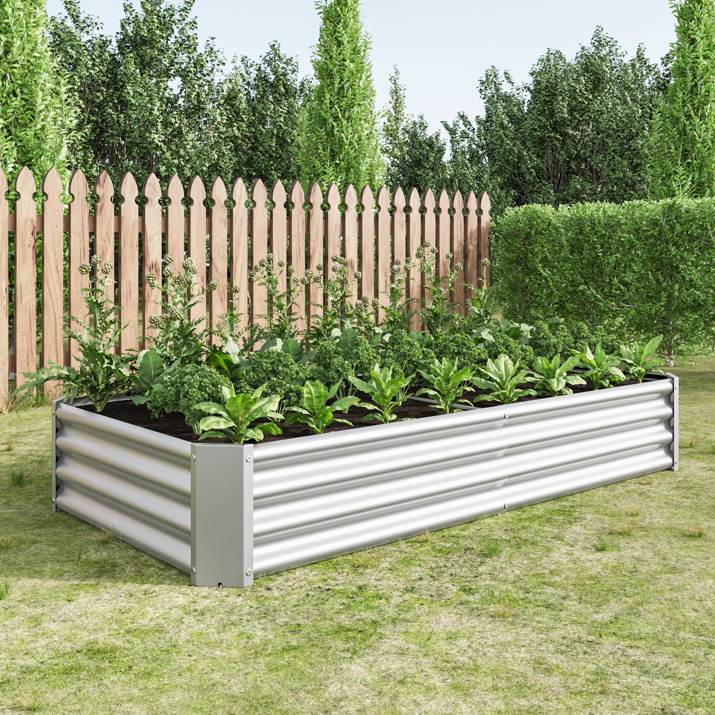 2PCS Silver 6×3×1ft Metal Raised Rectangle Garden Planter Beds