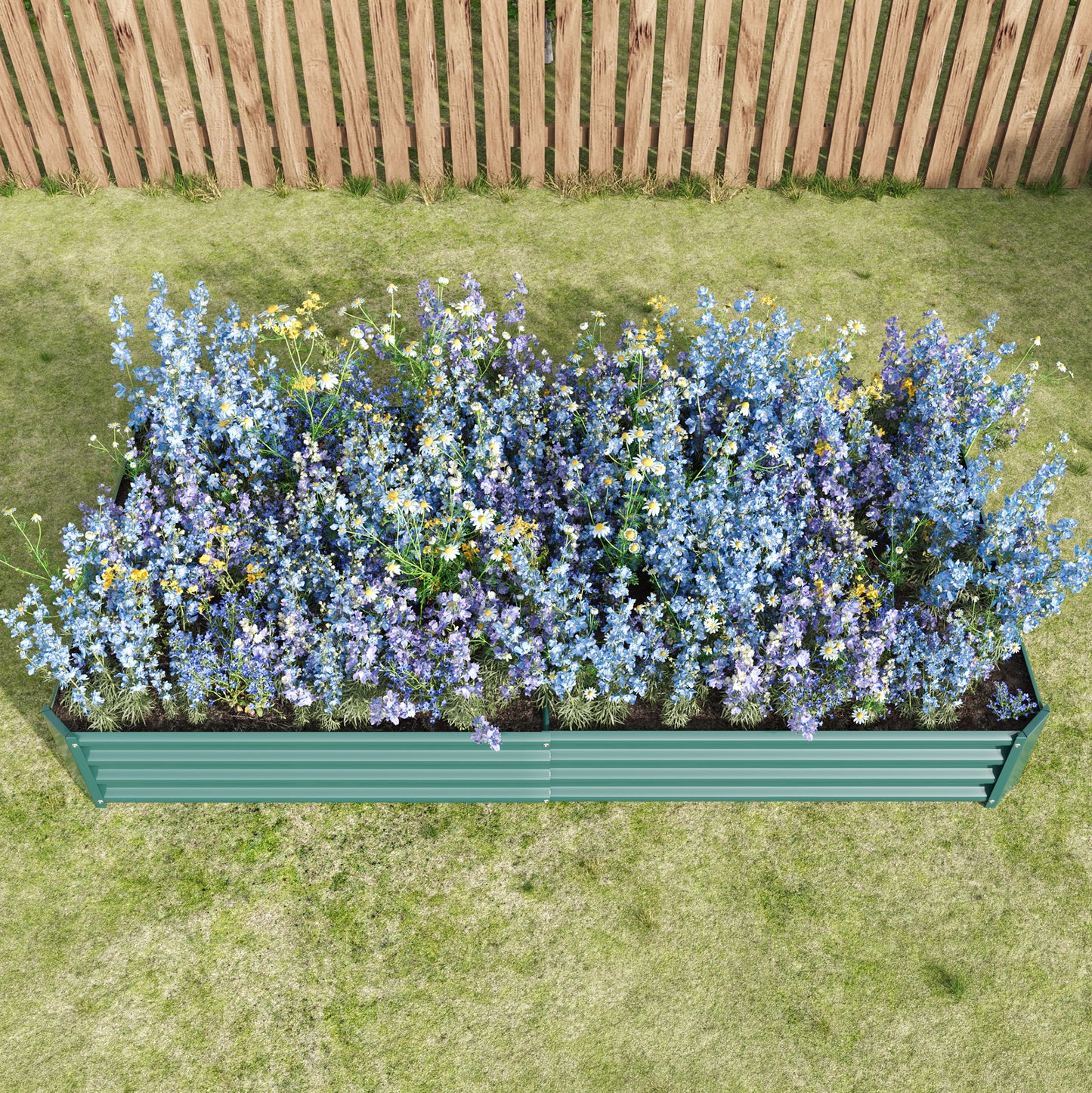 2PCS Green 8×4×1ft Metal Raised Rectangle Garden Planter Beds