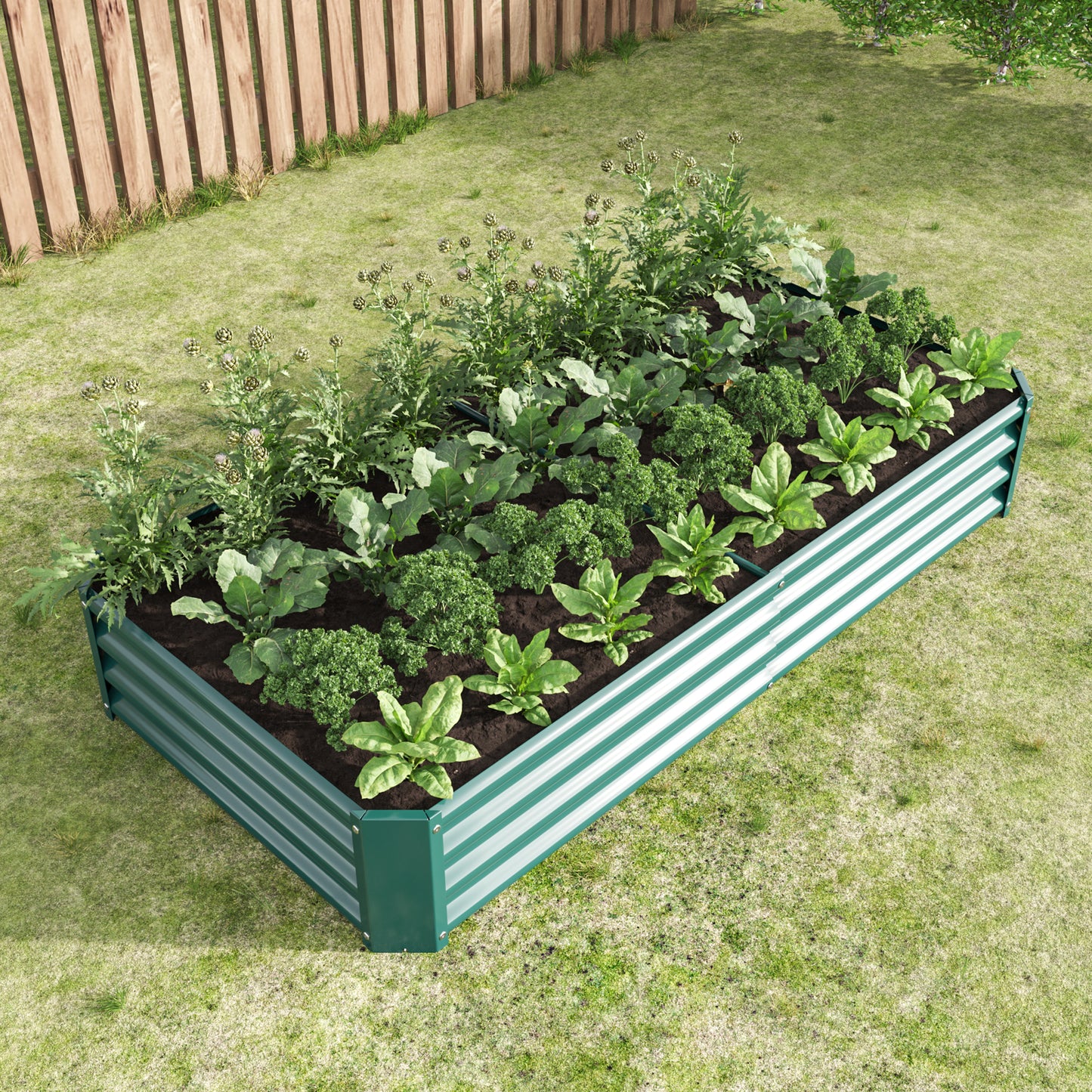 2PCS Green 6×3×1ft Metal Raised Rectangle Garden Planter Beds