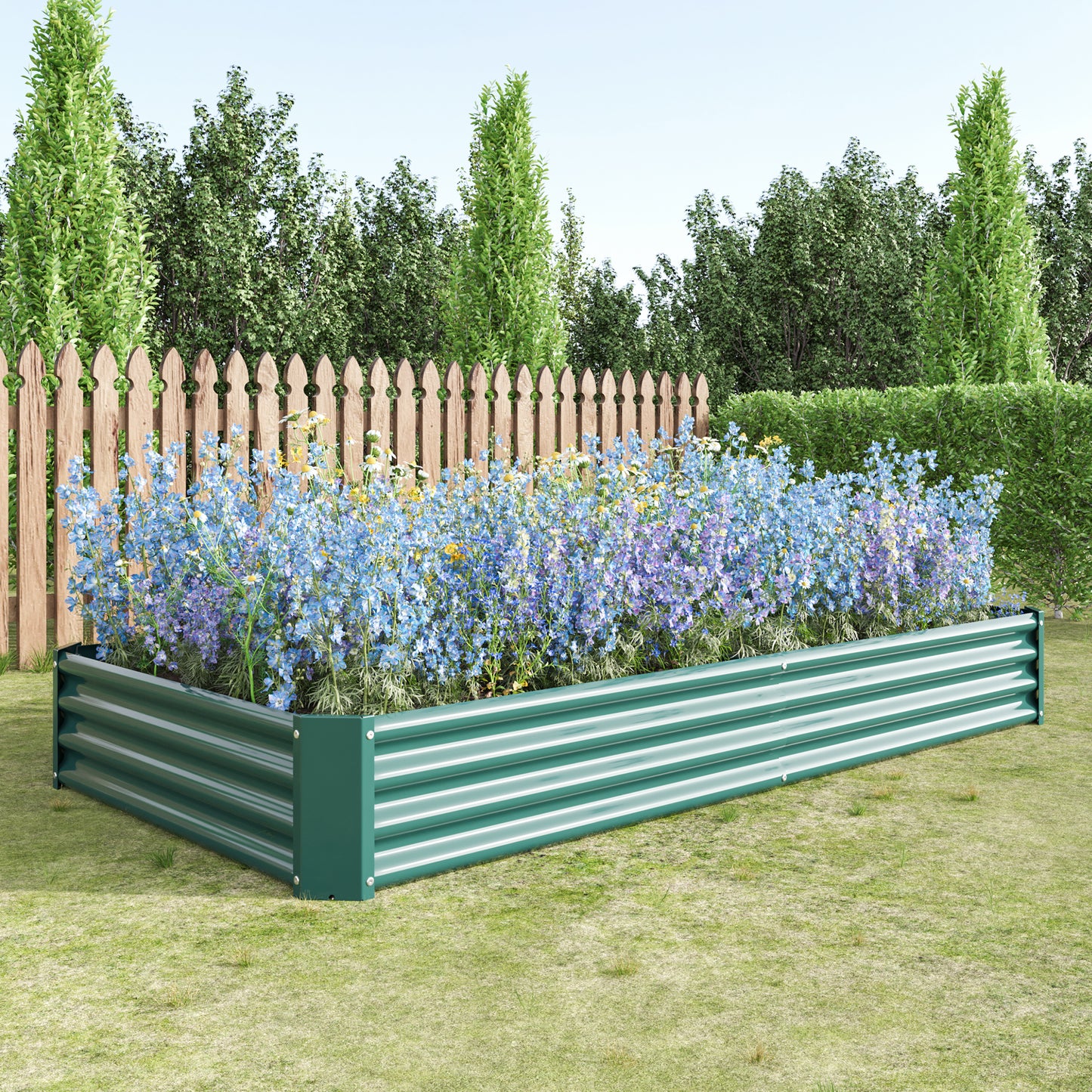 2PCS Green 8×4×1ft Metal Raised Rectangle Garden Planter Beds