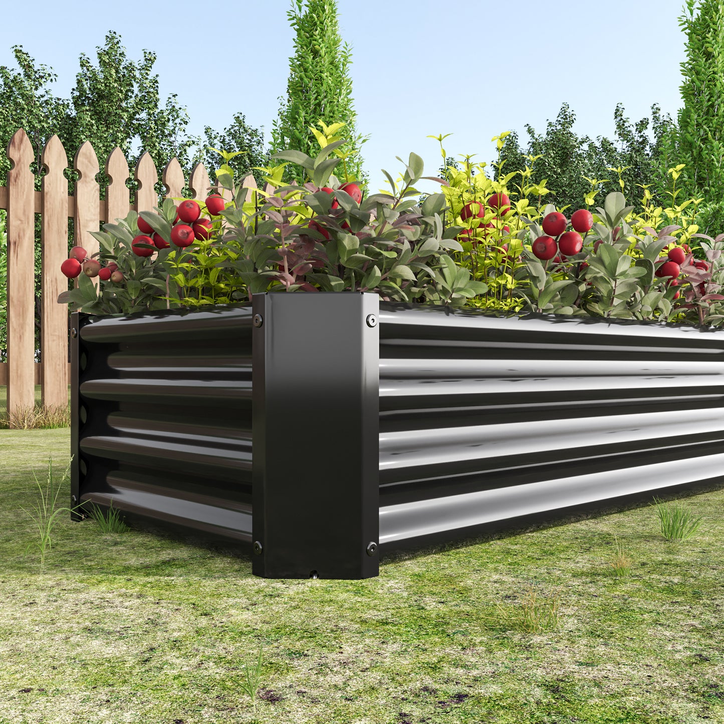 Black 4×2×1ft Metal Raised Garden Bed, Rectangle Raised Planter for Flowers Plants, Vegetables Herb