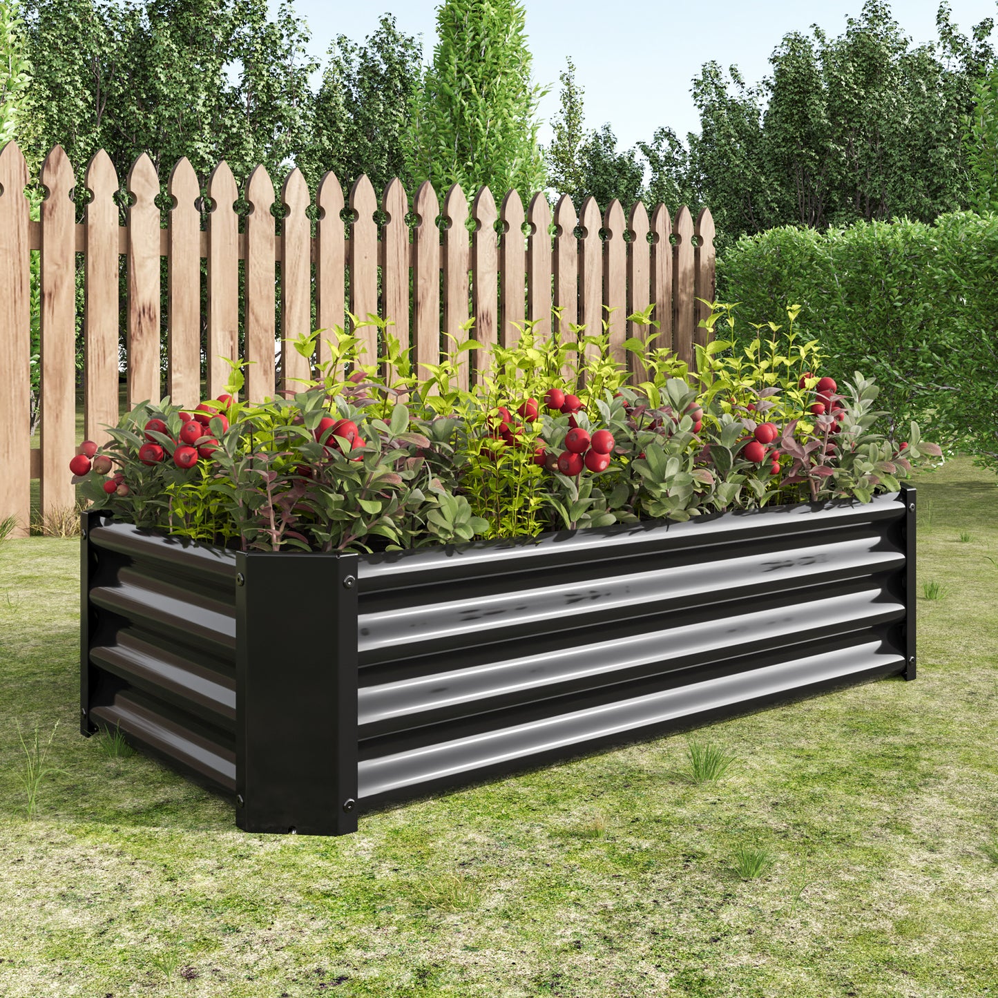 Black 4×2×1ft Metal Raised Garden Bed, Rectangle Raised Planter for Flowers Plants, Vegetables Herb
