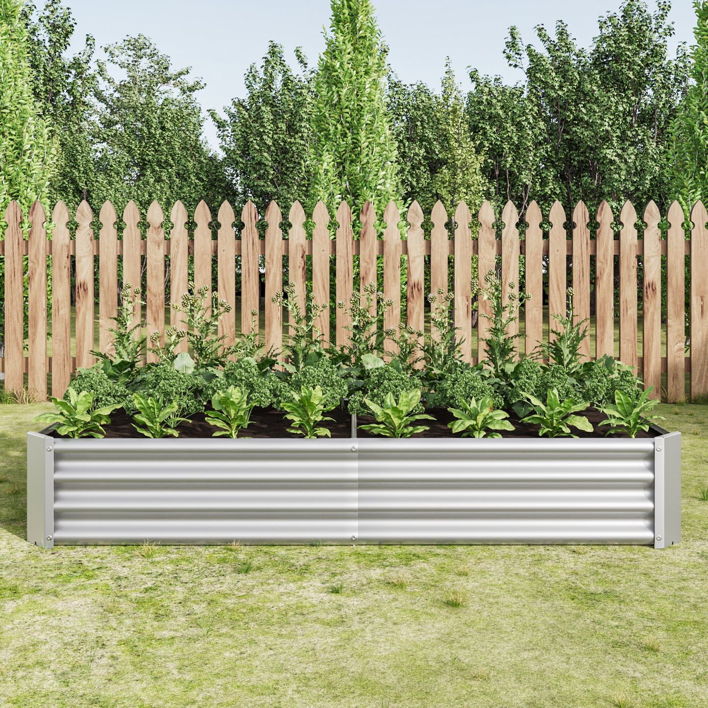 2PCS Silver 6×3×1ft Metal Raised Rectangle Garden Planter Beds