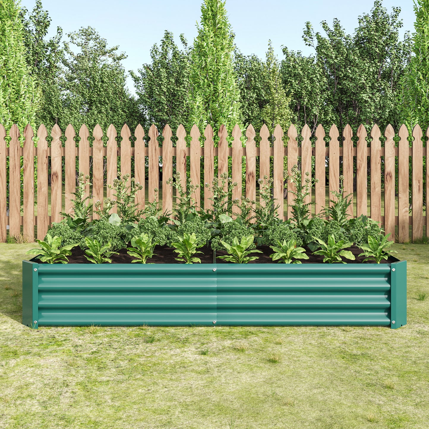 2PCS Green 6×3×1ft Metal Raised Rectangle Garden Planter Beds