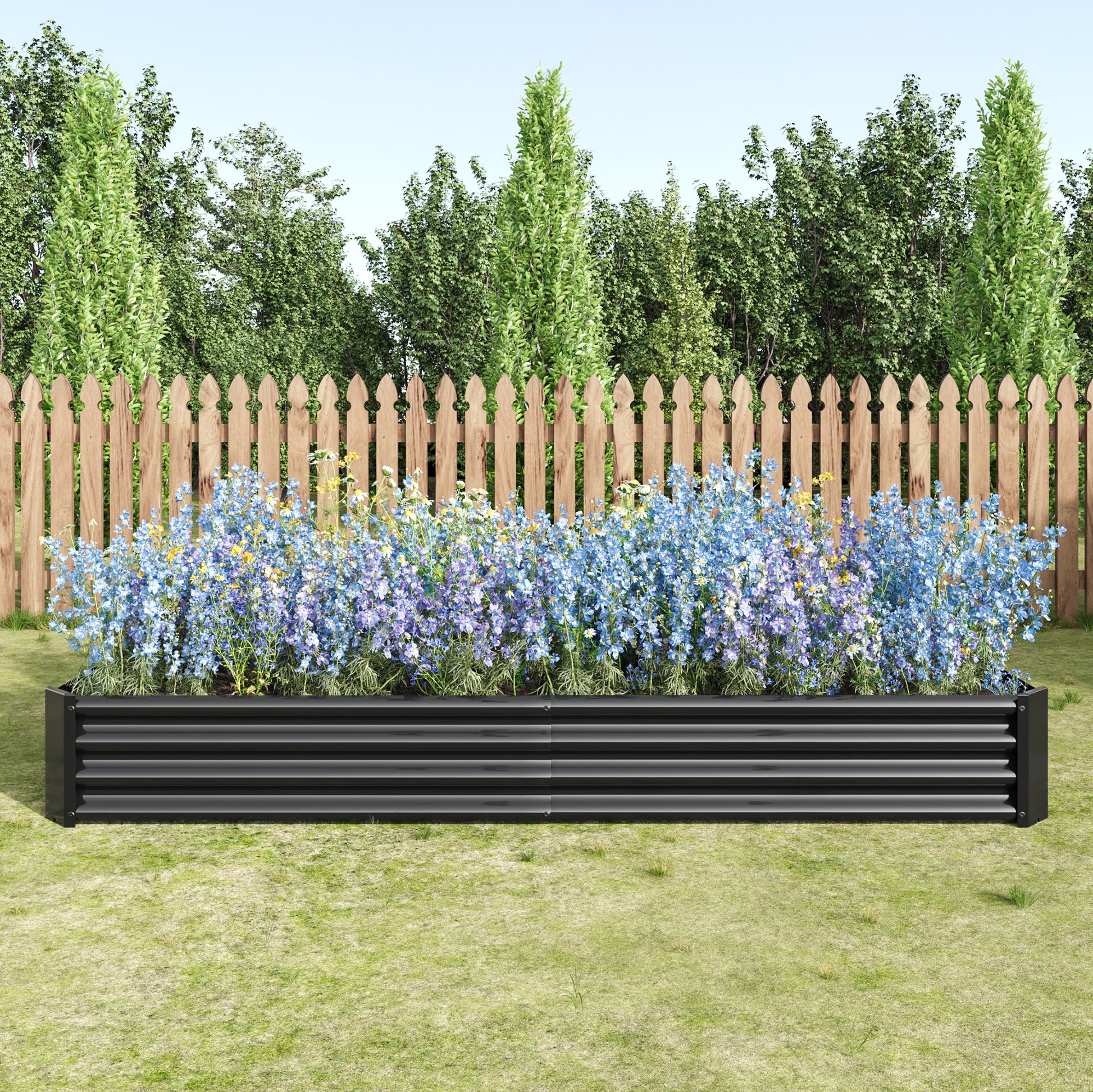 2PCS Black 8×4×1ft Metal Raised Rectangle Garden Planter Beds