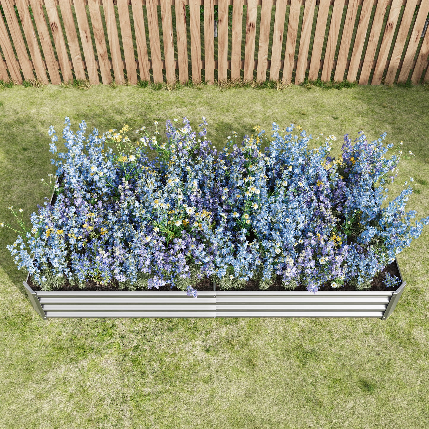 2PCS Silver 8×4×1ft Metal Raised Rectangle Garden Planter Beds