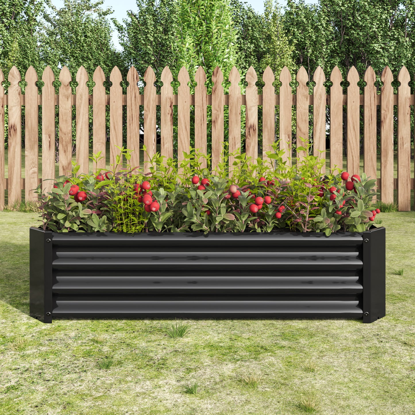 2PCS Black 4×2×1ft Metal Raised Garden Bed, Rectangle Raised Planter for Flowers Plants, Vegetables Herb