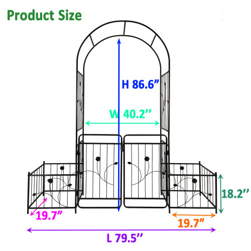 Metal Garden Arbor with Gate 86.6 in. H Black Garden Arch Trellis for Climbing Plants Outdoor, Wedding Arches Decoration