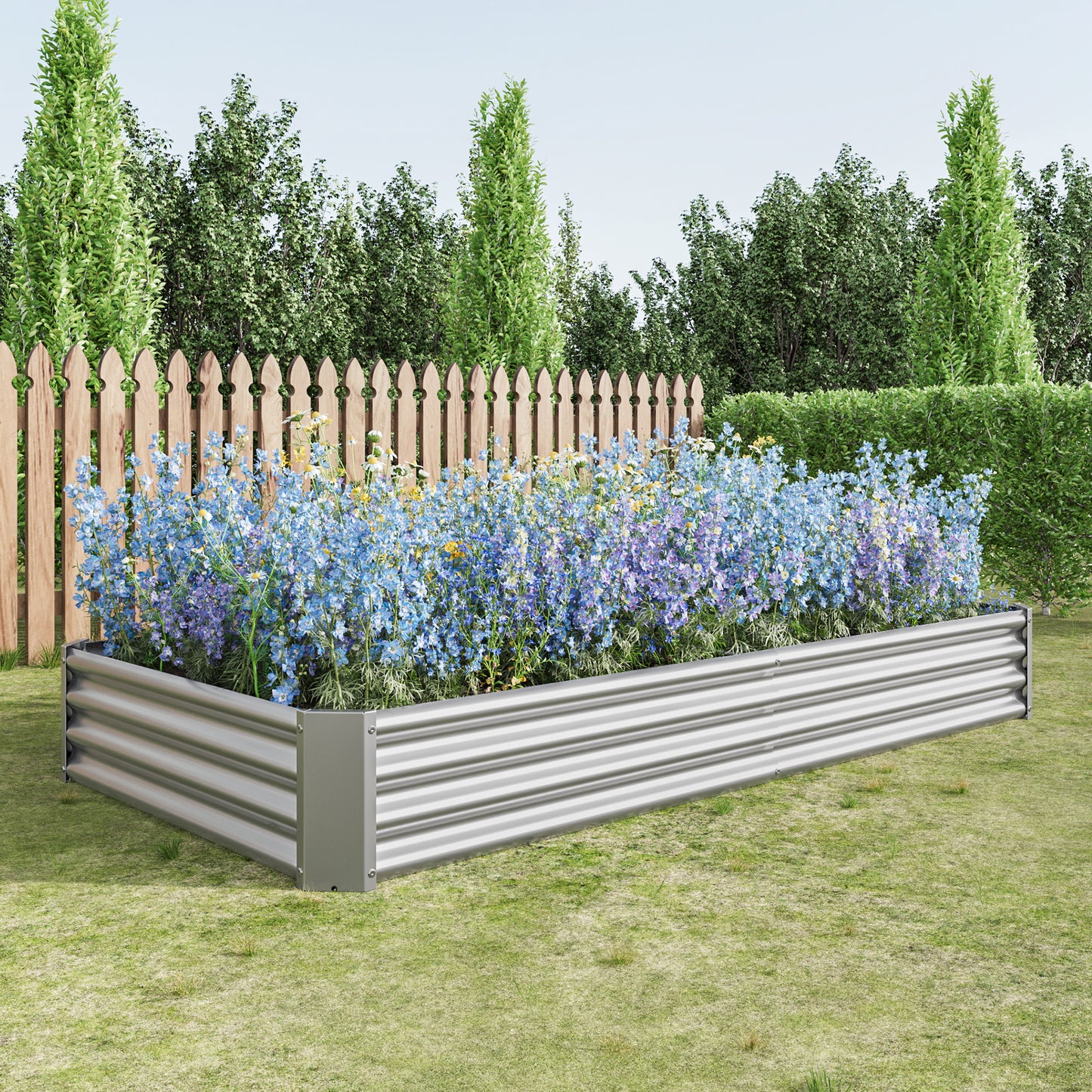 2PCS Silver 8×4×1ft Metal Raised Rectangle Garden Planter Beds