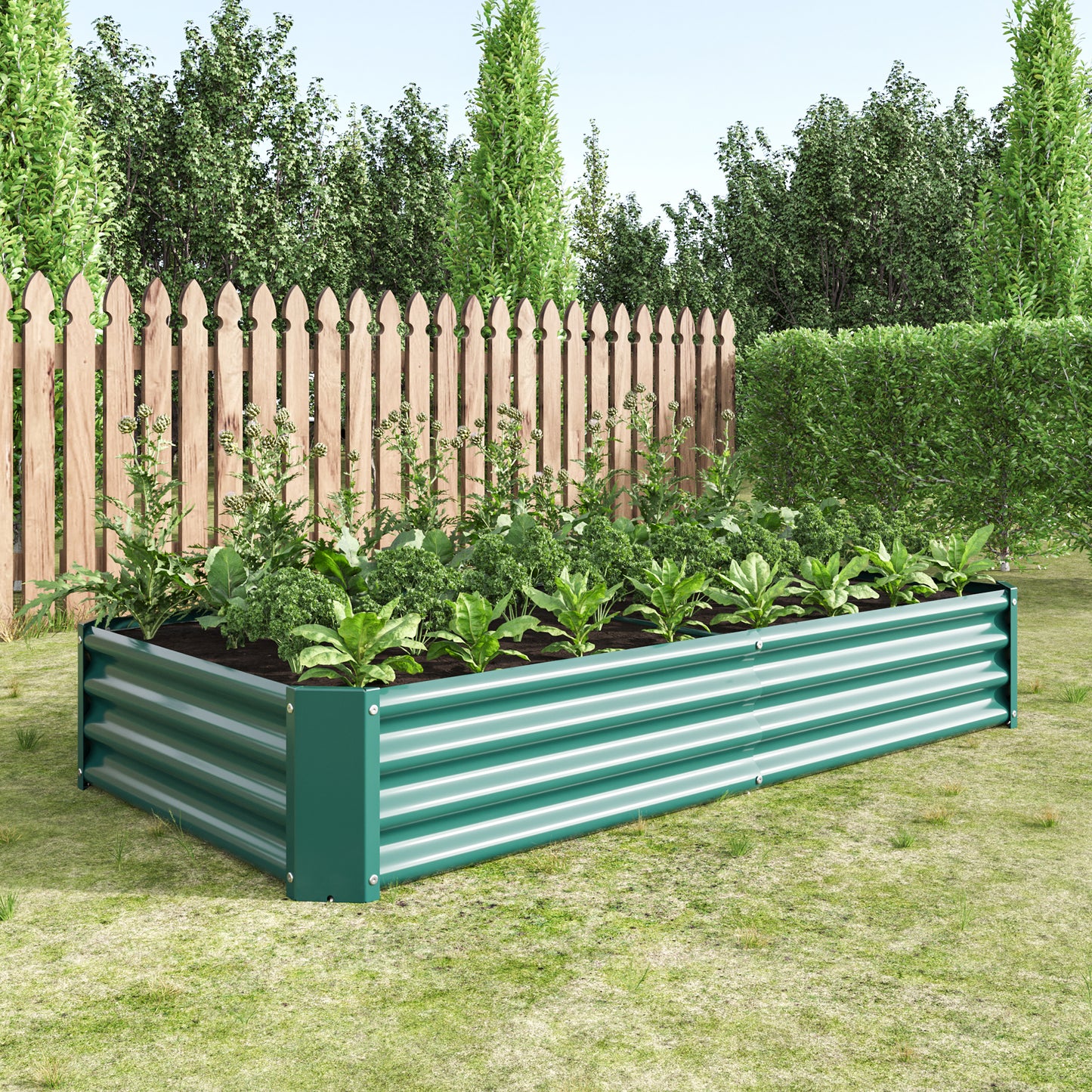 2PCS Green 6×3×1ft Metal Raised Rectangle Garden Planter Beds