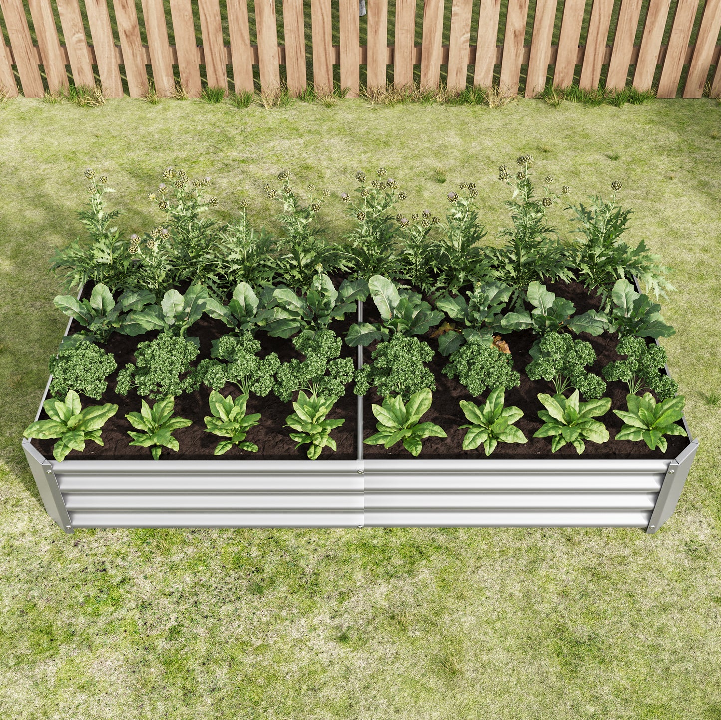 2PCS Silver 6×3×1ft Metal Raised Rectangle Garden Planter Beds