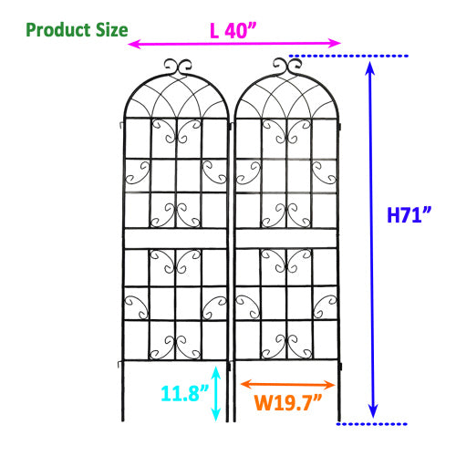 2-Pack 86.7 in. Metal Garden Trellis for Climbing Plants, Black