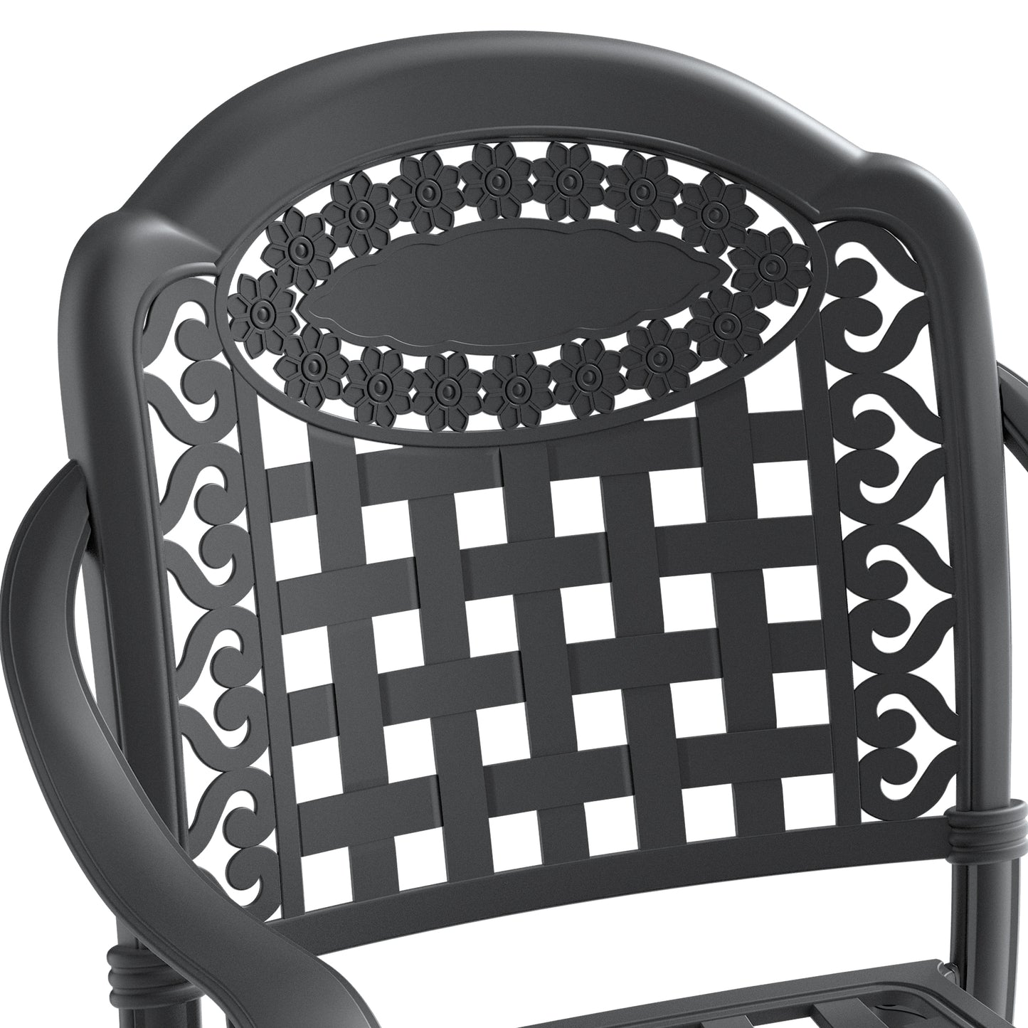 Cast Aluminum Patio Dining Chair 2PCS With Black Frame and Blue Cushions (same sku: W171091759)