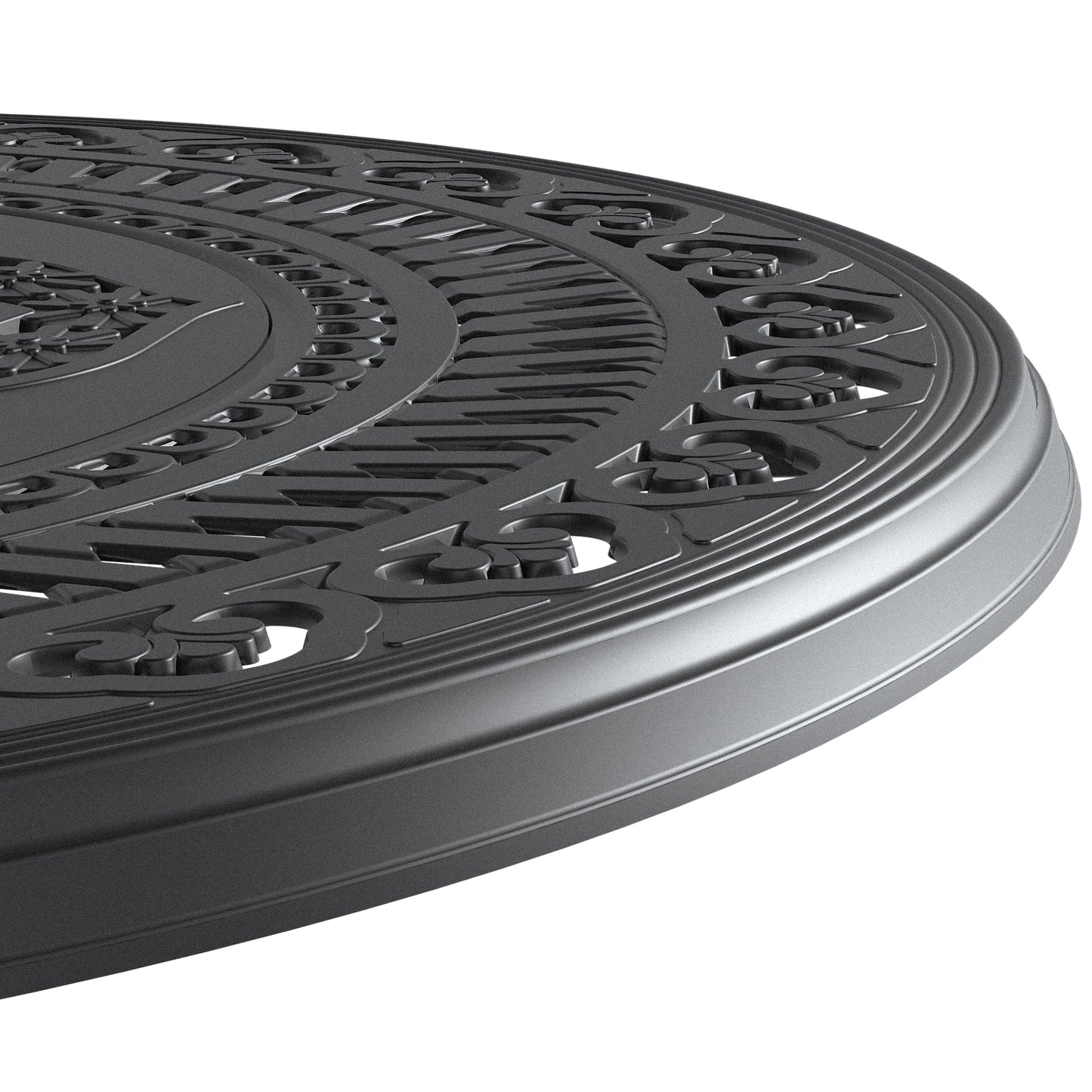 Ø39.37-inch Cast Aluminum Patio Dining Table With Black Frame and Umbrella Hole (same sku: W171084477)