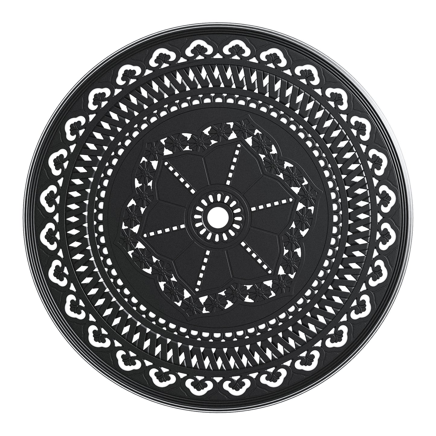 Ø39.37-inch Cast Aluminum Patio Dining Table With Black Frame and Umbrella Hole (same sku: W171084477)