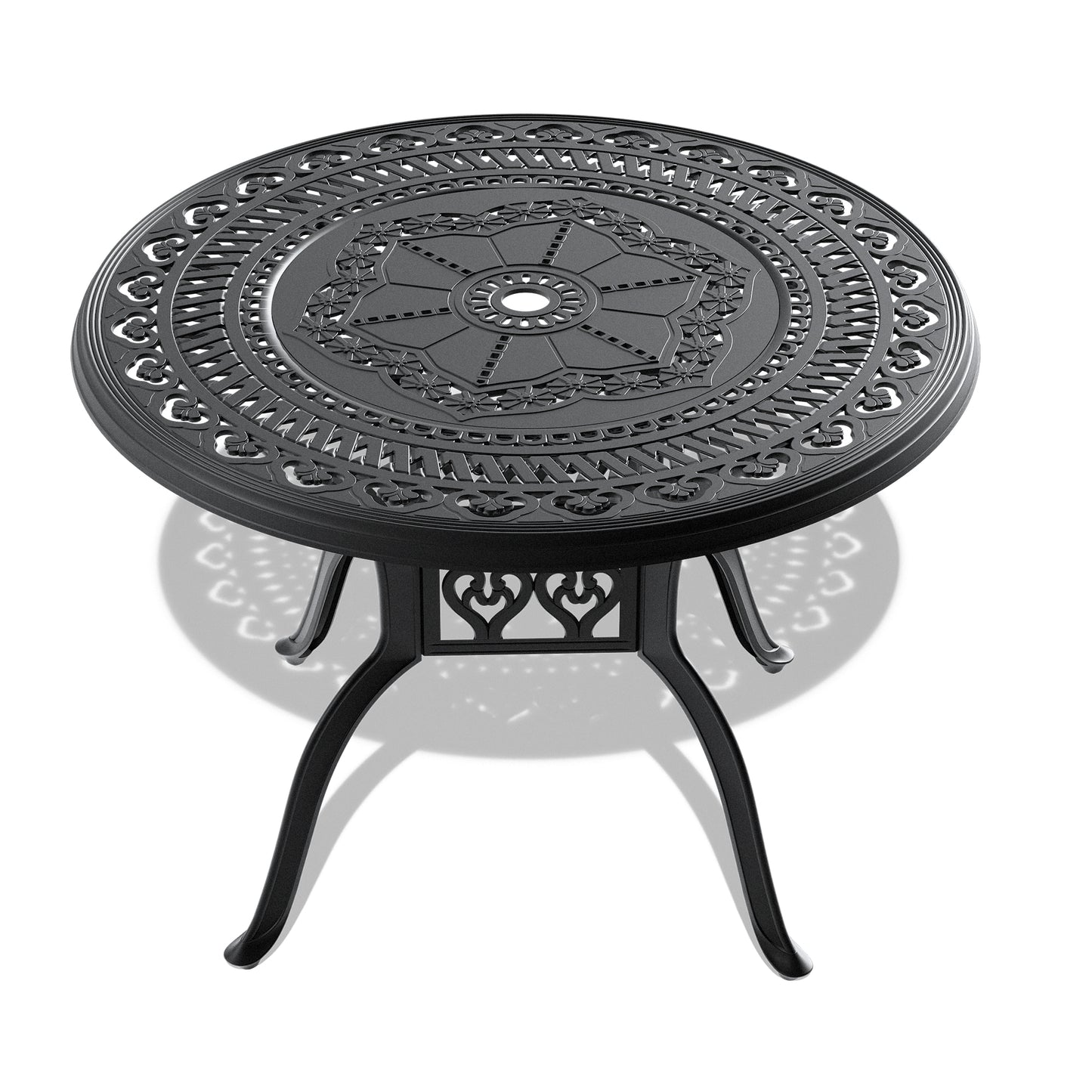 Ø39.37-inch Cast Aluminum Patio Dining Table With Black Frame and Umbrella Hole (same sku: W171084477)