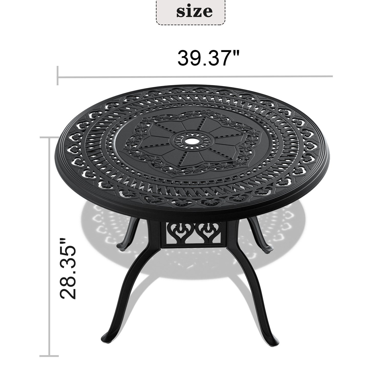 Ø39.37-inch Cast Aluminum Patio Dining Table With Black Frame and Umbrella Hole (same sku: W171084477)