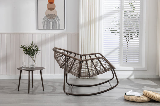 Outdoor Rattan Rocking Chair,Padded Cushion Rocker Recliner Chair Outdoor for Front Porch, Living Room, Patio, Garden, 
White