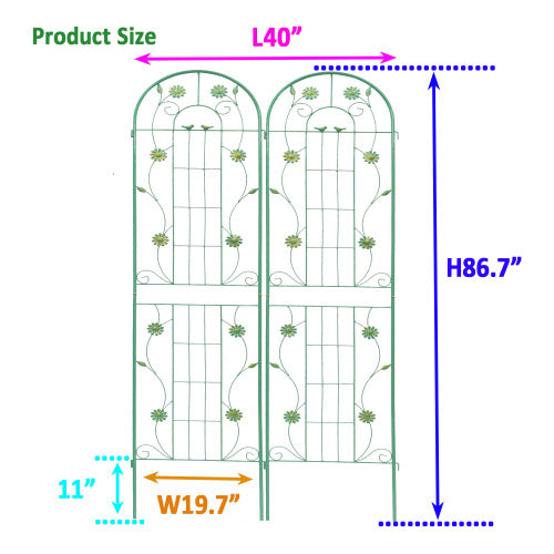 57 in. Green Heavy-Duty Rustproof Metal Garden Plant Support Tall Wall Climbing Trellis (2-Pack)