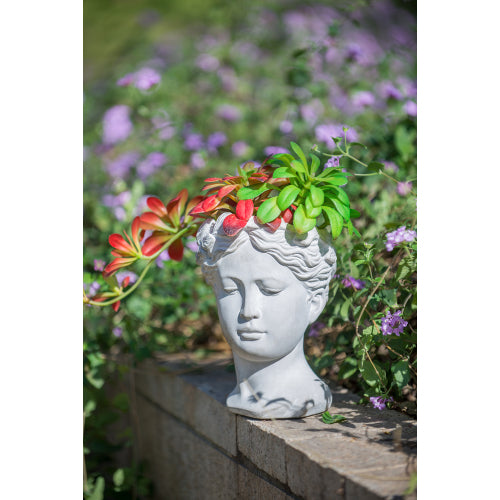 Greek Style Cement Head Planter - Indoor Outdoor Home Garden Decor, D6 x 9"