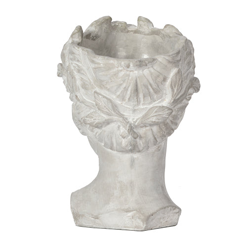 Greek Style Cement Head Planter - Indoor Outdoor Home Garden Decor, D6 x 9"