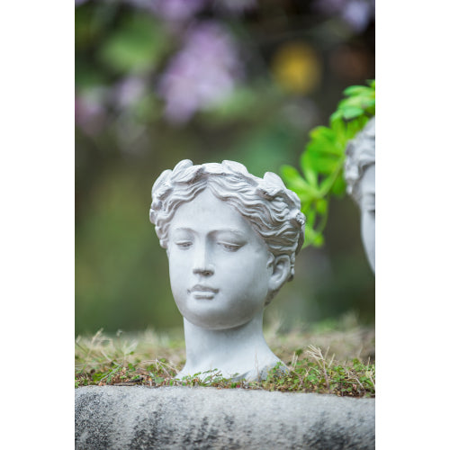 Greek Style Cement Head Planter - Indoor Outdoor Home Garden Decor, D6 x 9"