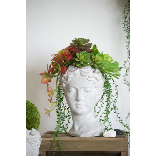 Female Statue Head Cement Planter, Greek/Roman Style Creative Portrait Cement Flower Pot, Unique Planter Pot for Indoor Outdoor Home Garden Decor