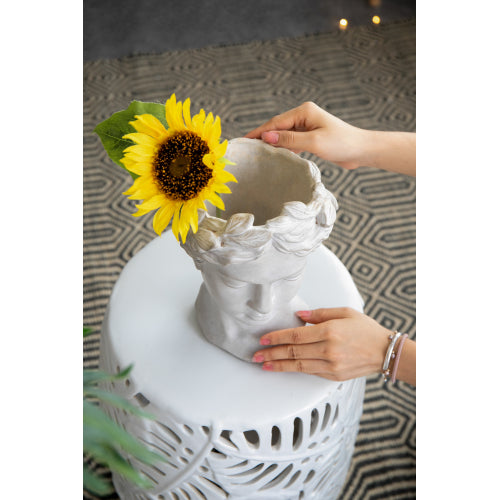 Female Statue Head Cement Planter, Greek/Roman Style Creative Portrait Cement Flower Pot, Unique Planter Pot for Indoor Outdoor Home Garden Decor