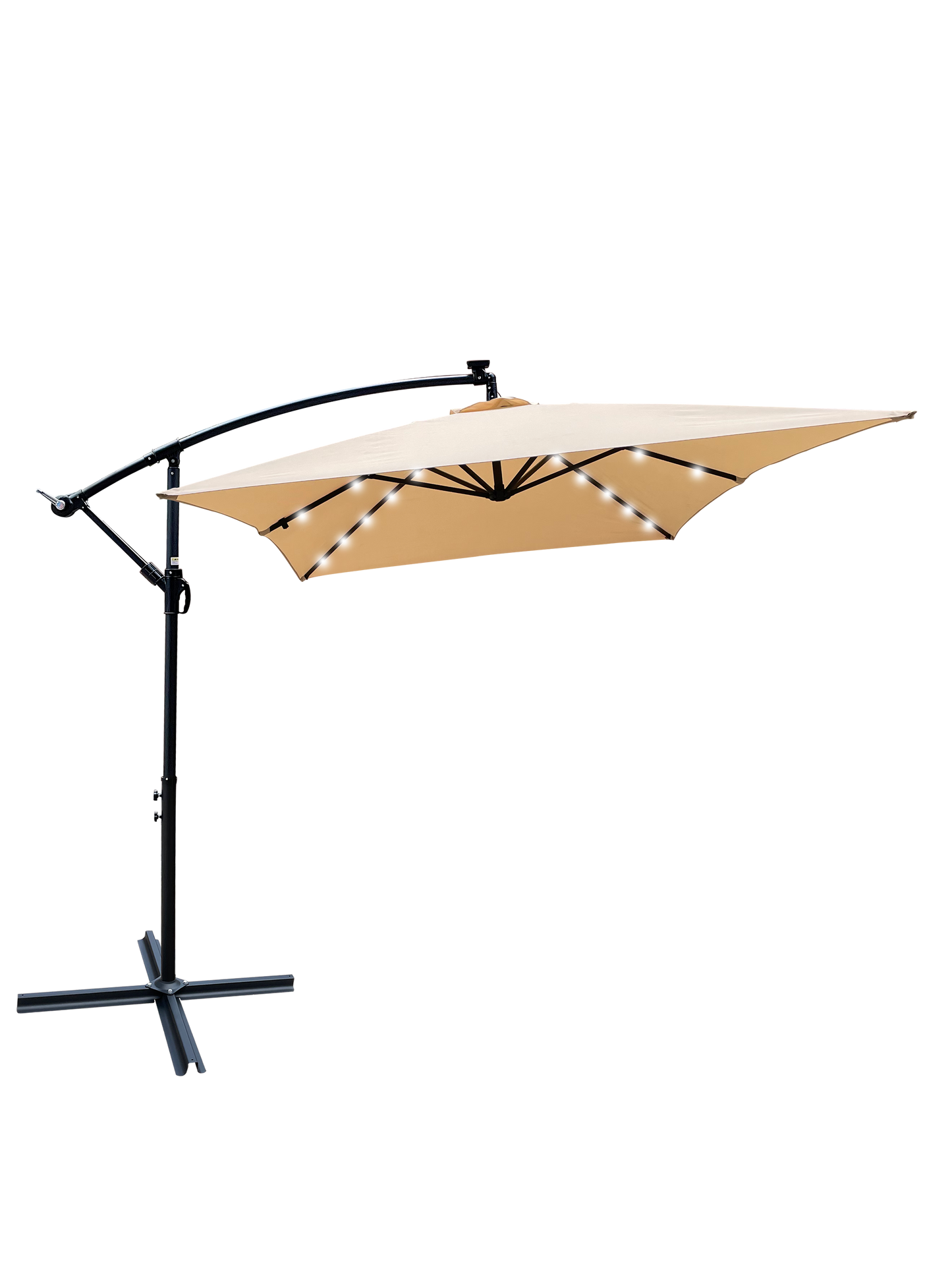 Rectangle 2x3M Outdoor Patio Umbrella Solar Powered LED Lighted Sun Shade Market Waterproof 6 Ribs Umbrella with Crank and Cross Base for Garden Deck Backyard Pool Shade Outside Deck Swimming Pool