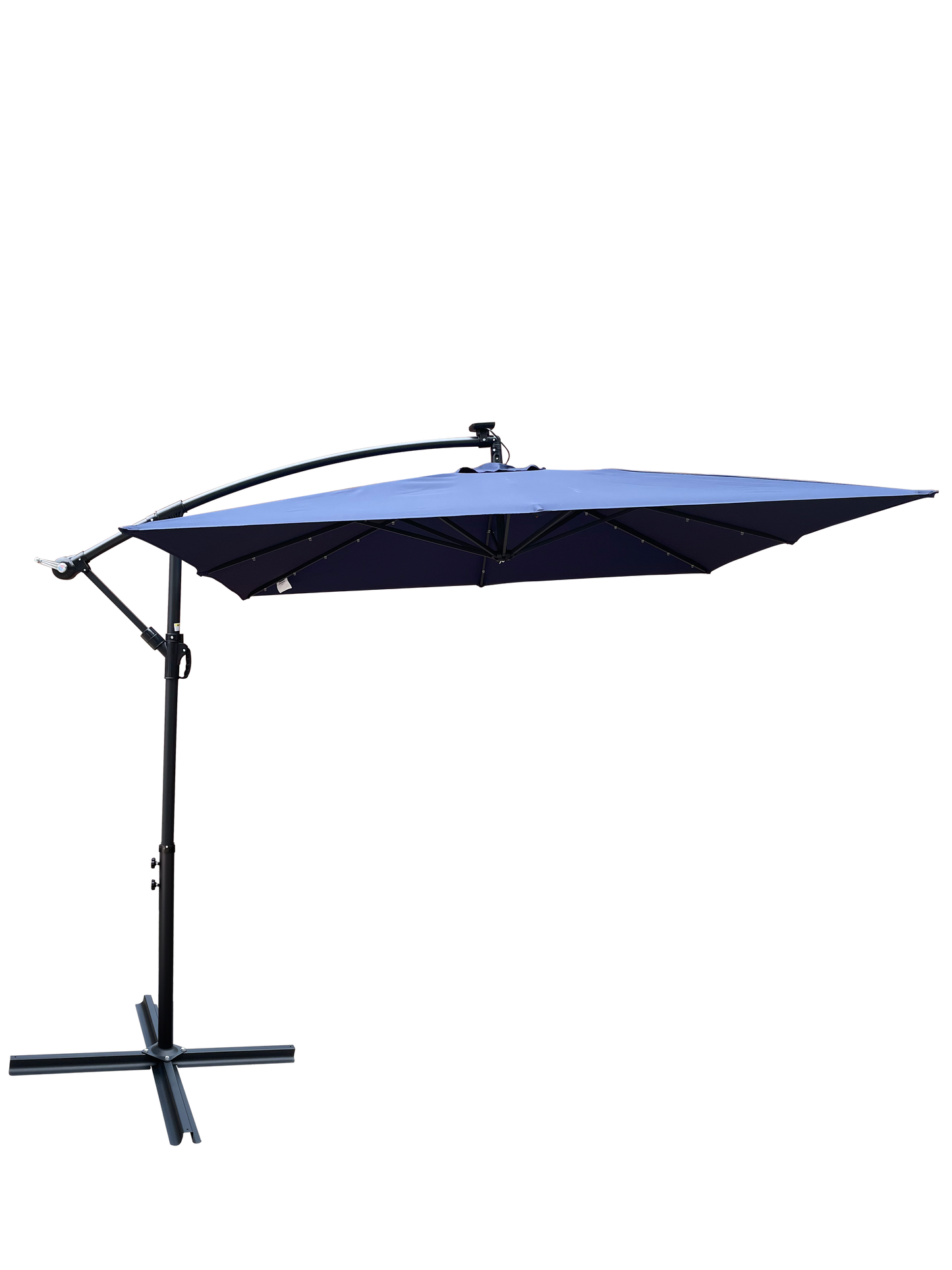 Square 2.5X2.5M Outdoor Patio Umbrella Solar Powered LED Lighted Sun Shade Market Waterproof 8 Ribs Umbrella with Crank and Cross Base for Garden Deck Backyard Pool Shade Outside Deck Swimming Pool