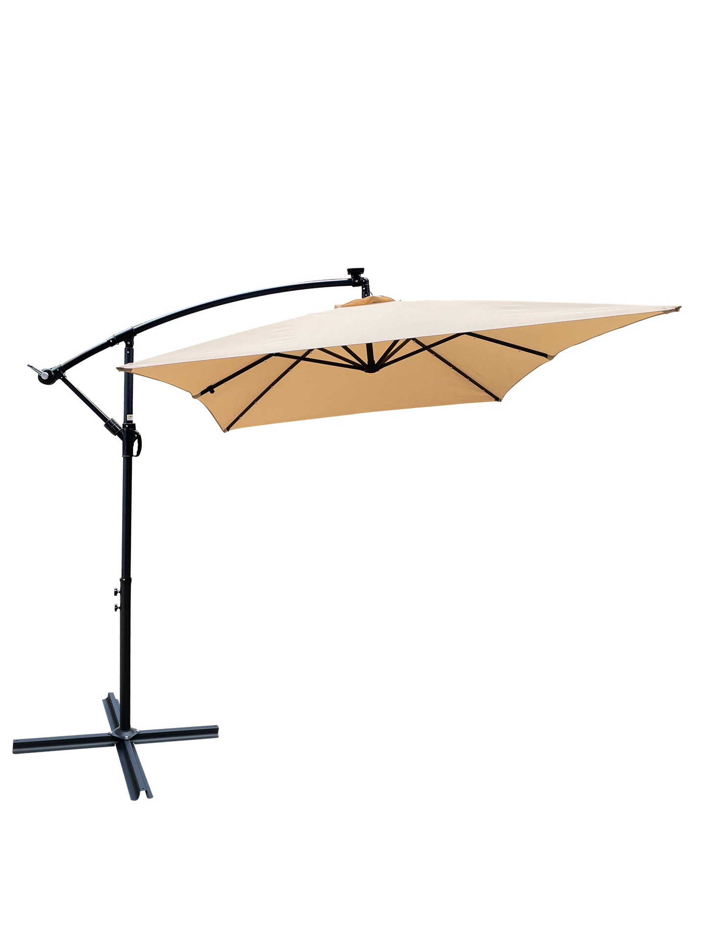 Rectangle 2x3M Outdoor Patio Umbrella Solar Powered LED Lighted Sun Shade Market Waterproof 6 Ribs Umbrella with Crank and Cross Base for Garden Deck Backyard Pool Shade Outside Deck Swimming Pool