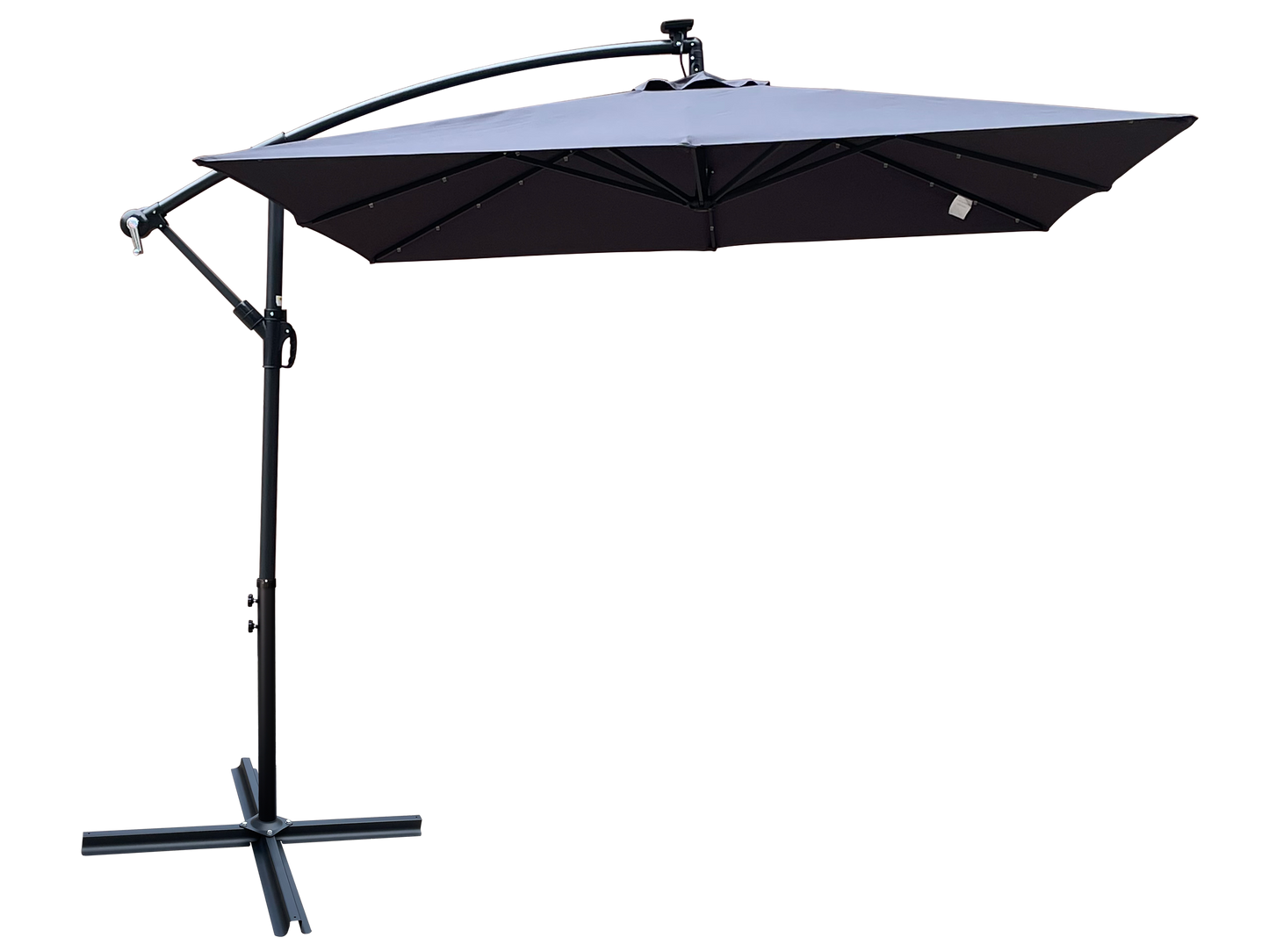 Square 2.5X2.5M Outdoor Patio Umbrella Solar Powered LED Lighted Sun Shade Market Waterproof 8 Ribs Umbrella with Crank and Cross Base for Garden Deck Backyard Pool Shade Outside Deck Swimming Pool