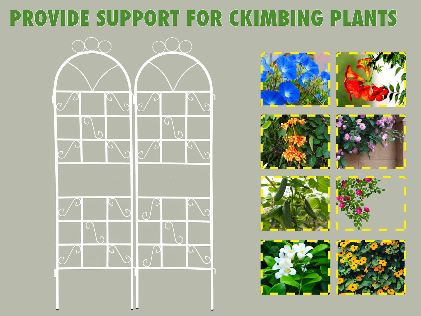 1Set (2pcs) Metal Garden Trellis for Climbing Plants Outdoor  Rustproof Plant Support -ceramic whiteware