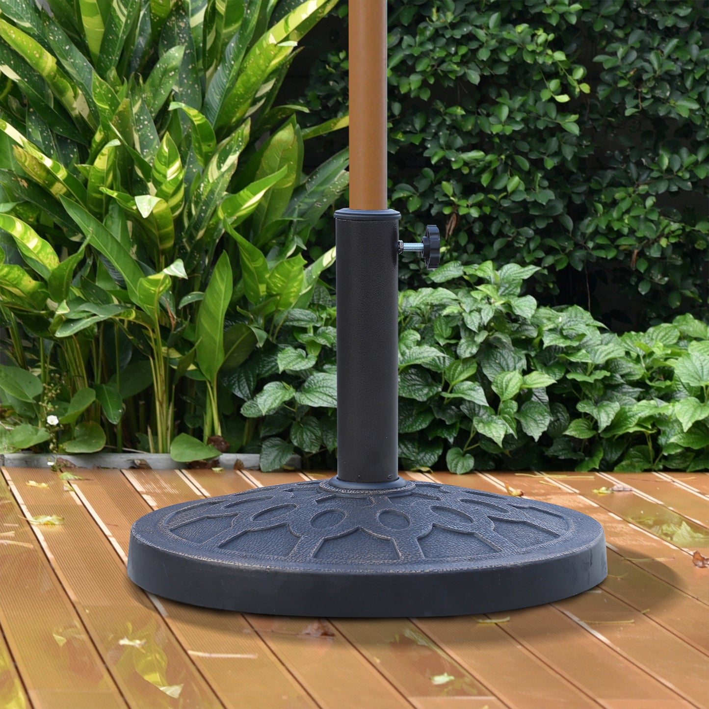 18" 26 lbs Round Resin Umbrella Base Stand Market Parasol Holder with Beautiful Decorative Pattern & Easy Setup, for Φ1.5", Φ1.89" Pole, for Lawn, Deck, Backyard, Garden, Bronze