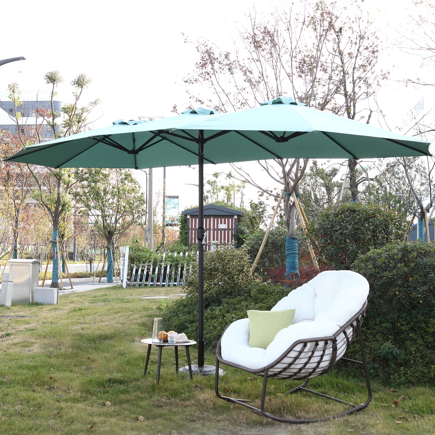 14.8 Ft Double Sided Outdoor Umbrella Rectangular Large with Crank ( Light green )(No Base)