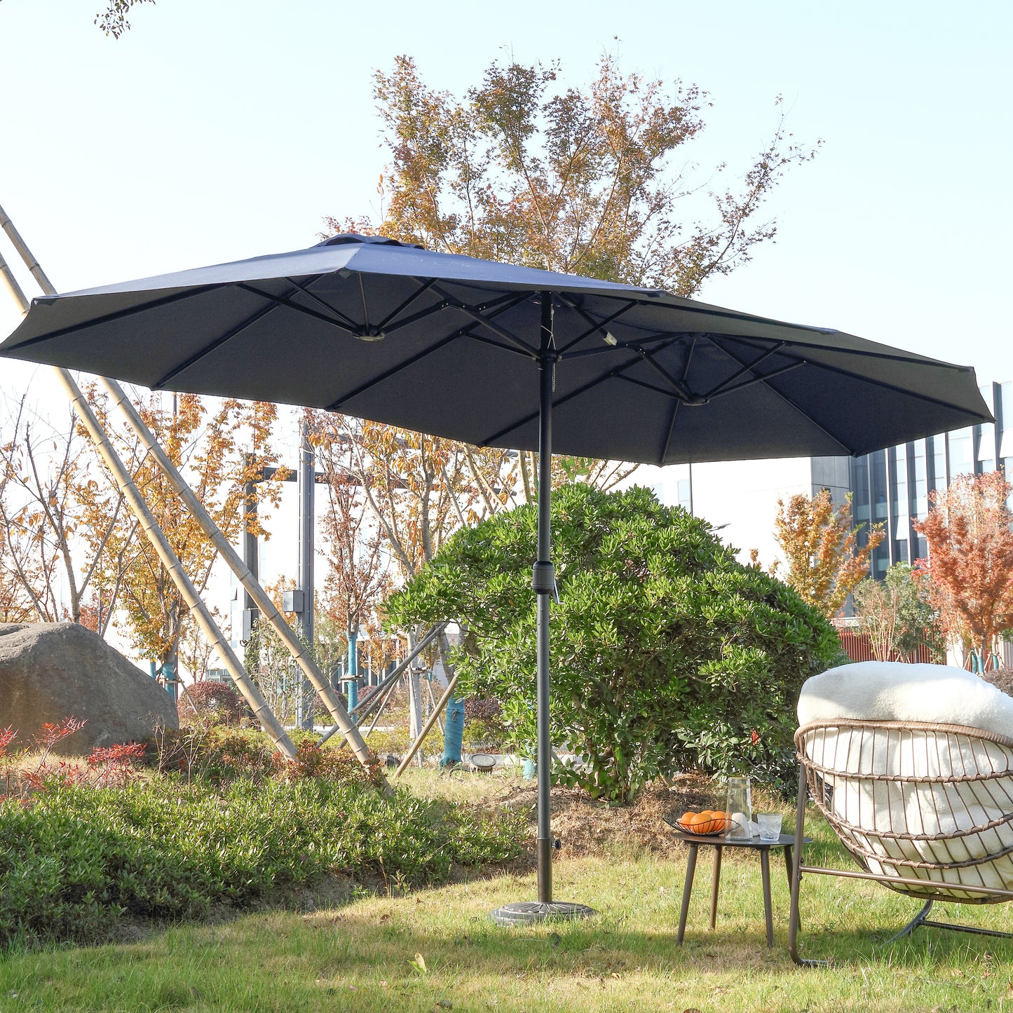 14.8 Ft Double Sided Outdoor Umbrella Rectangular Large with Crank ( Navy blue )(No Base)