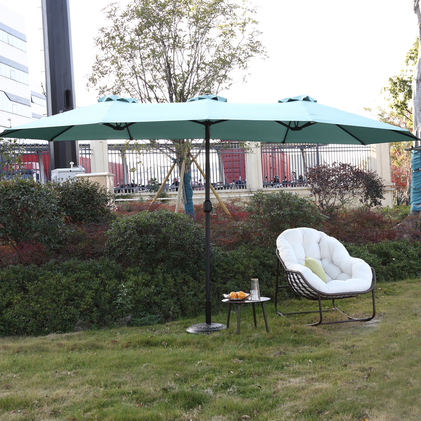 14.8 Ft Double Sided Outdoor Umbrella Rectangular Large with Crank ( Light green )(No Base)