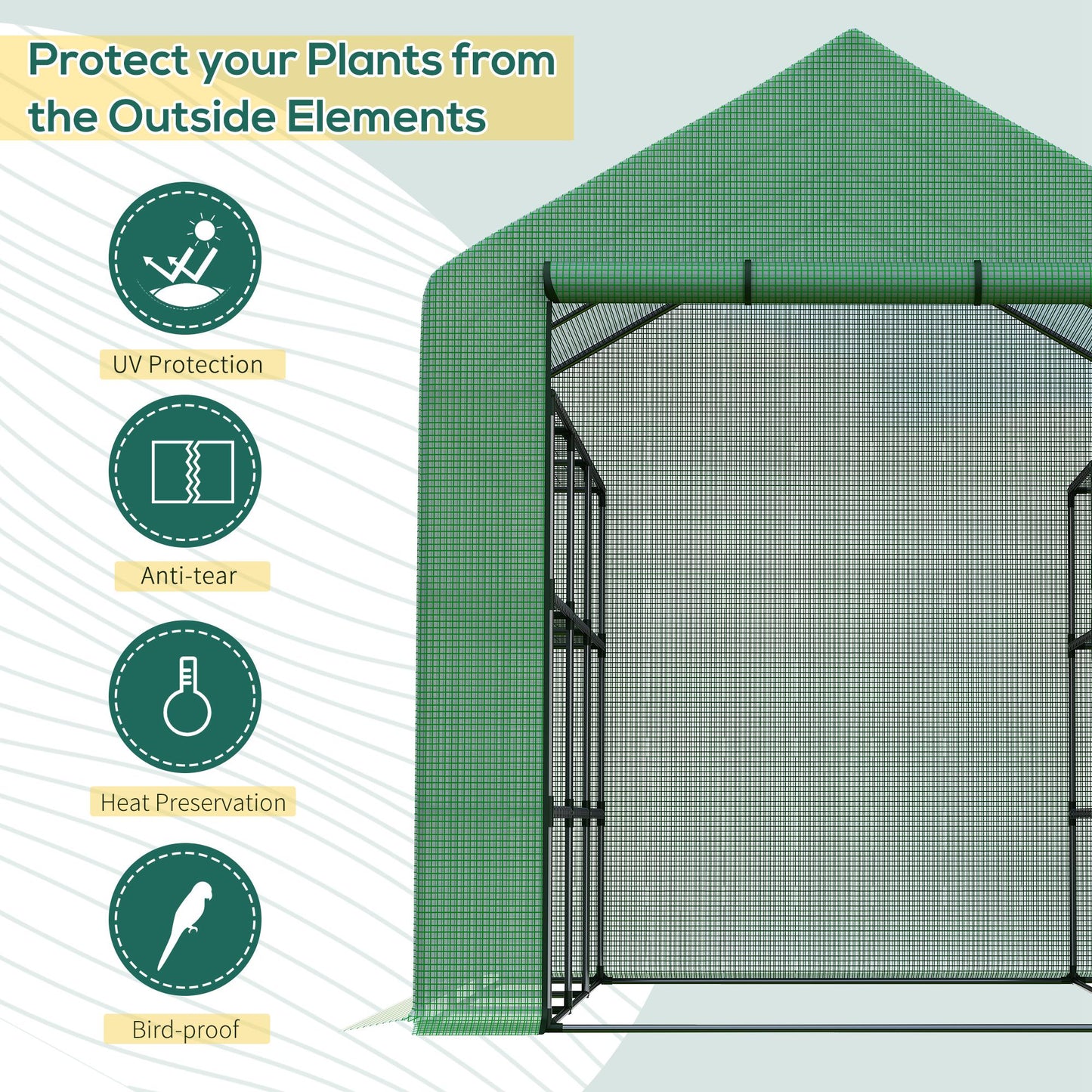 Walk-in Greenhouse for Outdoors with Roll-up Zipper Door, 18 Shelves, PE Cover, Small & Portable Build, Heavy Duty Humidity Seal, 95.25" x 70.75" x 82.75", Green