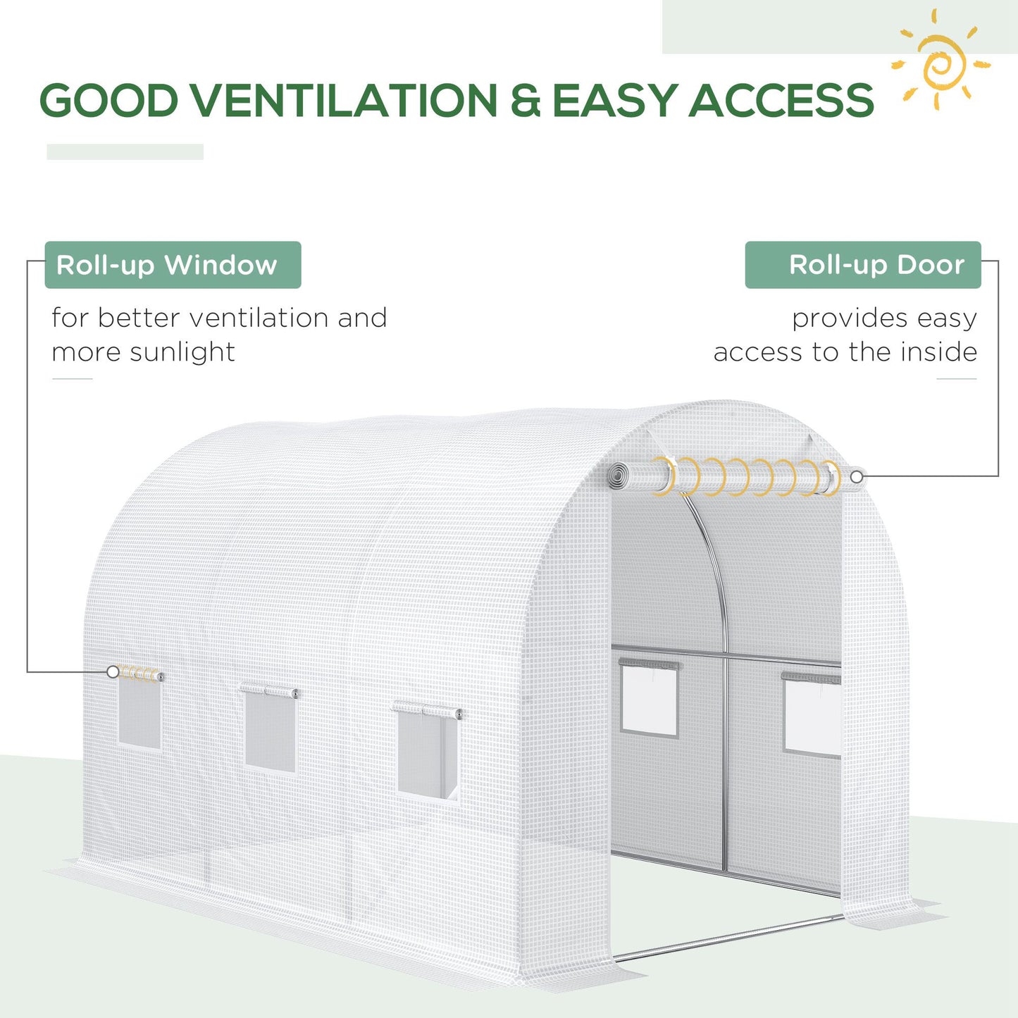 9.8' x 6.6' x 6.6' Plastic Greenhouse Cover Replacement, Heavy Duty Waterproof Tarp for Hoop House, Sheeting with 6 Windows, Door & Reinforcement Grid, White