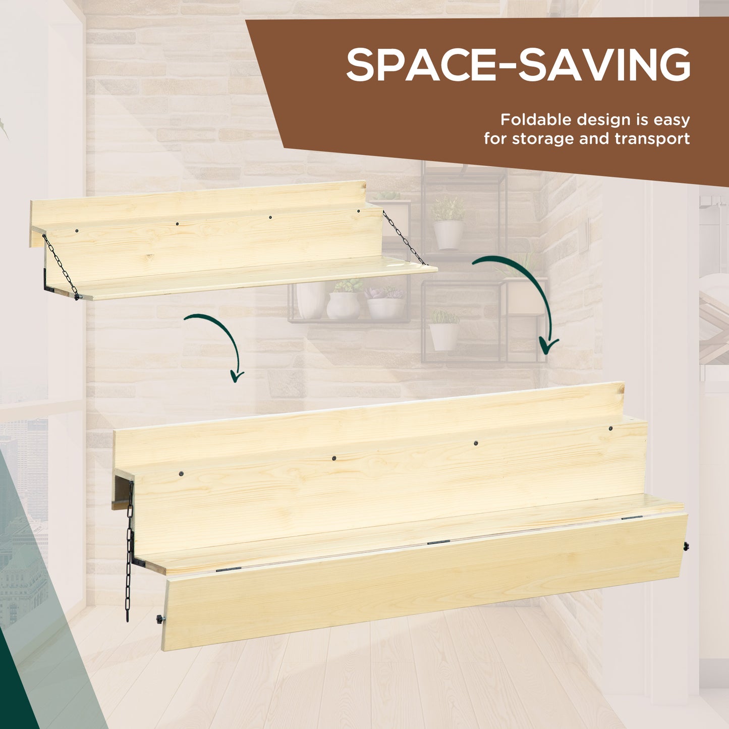 Hanging Balcony Table, Spruce Wood Foldable Railing Bar, Serving Table & Desk, Fits up to 3.9 Inches, Natural
